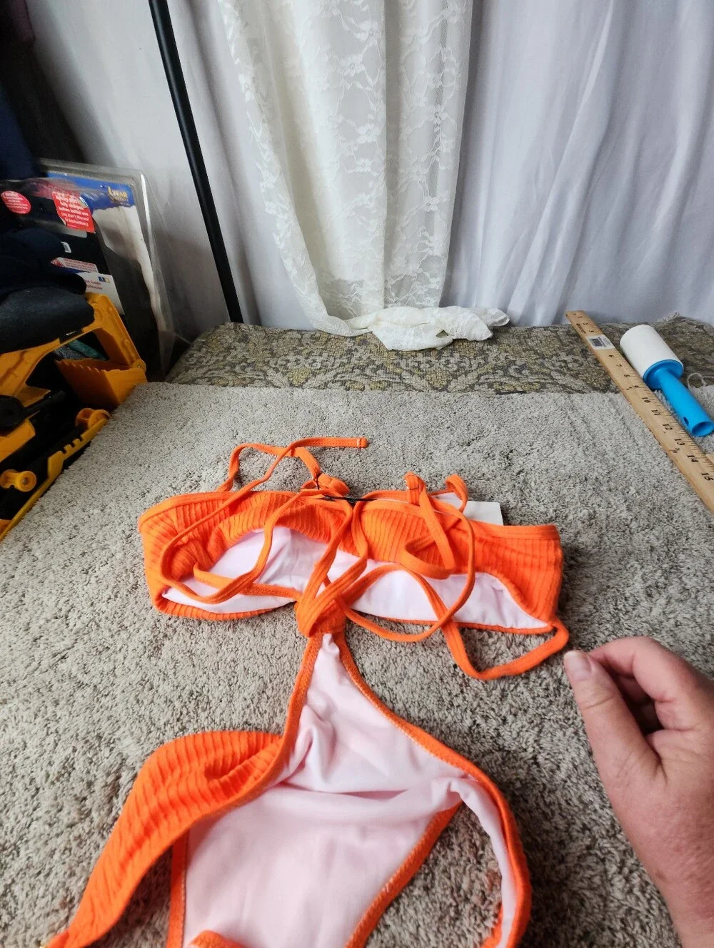 Women's Bright Orange Ribbed Two-Piece Connected Bikini - Flatter Me - L